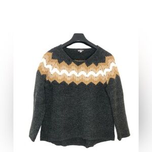 J. Jill Chevron Fair Isle Sweater - Gray, Tan, and White